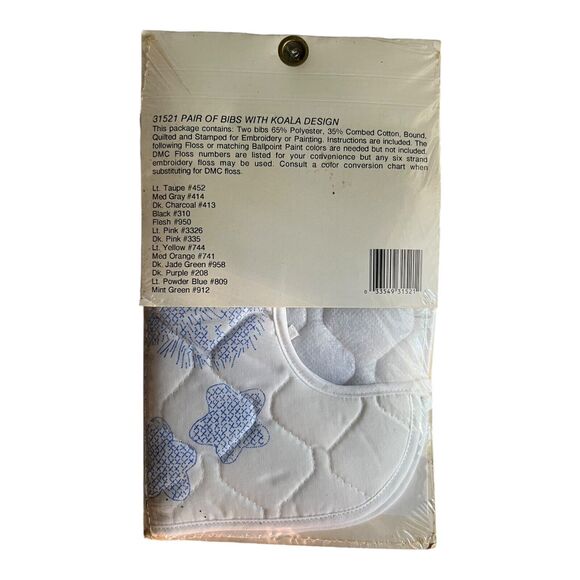 Vtg Creative Keepsakes KOALA BEAR Bib Embroidery Kit Cotton Set Of 2 Craft NOS - Picture 2 of 2
